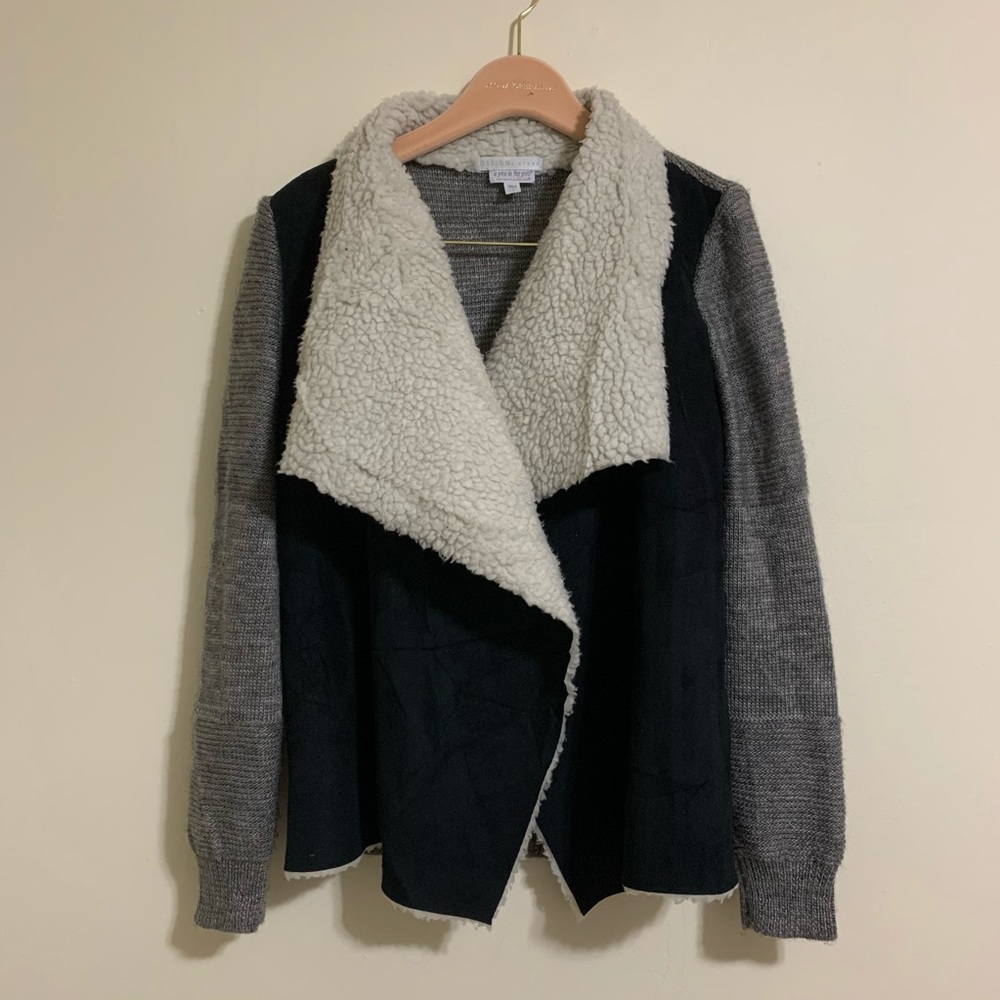 A pea in the pod double breasted suede sweater